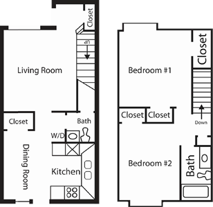 Two Bedroom / One and a Half Bath - 1100 Sq.Ft.*