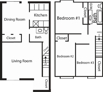 Three Bedroom / One and Half Bath - 1,327 Sq.Ft.